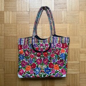 Vintage Colorful Flora Embroidered Tote Bag